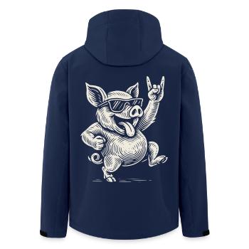 Rock Music Funny Heavy Metal Pig Retro - Men’s Recycled Softshell Jacket by Stanley/Stella - navy - Back - AI Model Male 185 light (185cm)