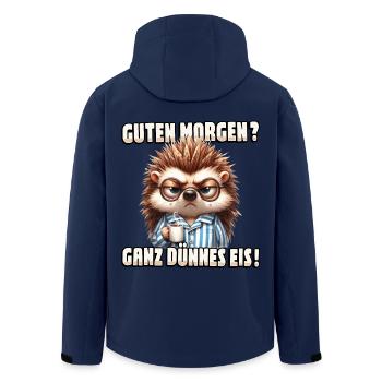 Guten Morgen? Ganz dünnes Eis - Igel mit Kaffee - Recycelte Männer Softshell-Jacke von Stanley/Stella - Navy - Hinten - AI Model Male 185 light (185cm)