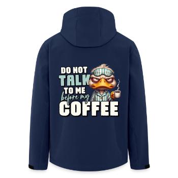 Grumpy duck with coffee - Men’s Recycled Softshell Jacket by Stanley/Stella - navy - Back - AI Model Male 185 light (185cm)
