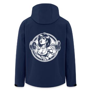 Comic Strength Athlete Design - Bodybuilding Woman - Men’s Recycled Softshell Jacket by Stanley/Stella - navy - Back - AI Model Male 185 light (185cm)