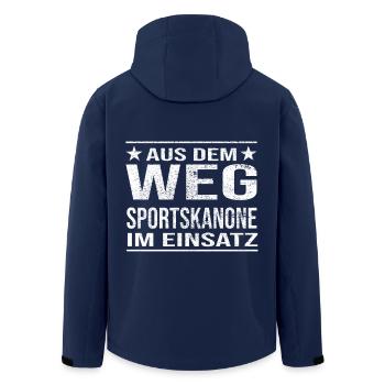 Out of the Way Sports Cannon in Action Design - Men’s Recycled Softshell Jacket by Stanley/Stella - navy - Back - AI Model Male 185 light (185cm)