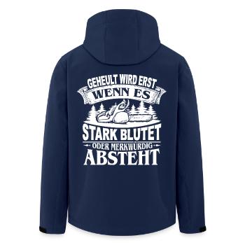 HOLZ SÄGE KETTENSÄGE GESCHENK WALD FÖRSTER BERUF - Recycelte Männer Softshell-Jacke von Stanley/Stella - Navy - Hinten - AI Model Male 185 light (185cm)