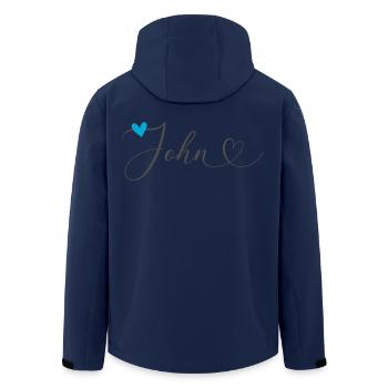 John Surname First name Calligraphy Heart - Men’s Recycled Softshell Jacket by Stanley/Stella - navy - Back - AI Model Male 185 light (185cm)