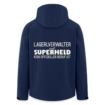 Warehouse Manager Superhero - Men’s Recycled Softshell Jacket by Stanley/Stella - navy - Back - AI Model Male 185 light (185cm)