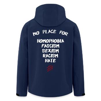 Pas de place pour le fascisme haine Homophobie sexisme racisme - Veste softshell homme en polyester recyclé Stanley/Stella - marine - Dos - AI Model Male 185 light (185cm)