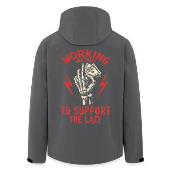 Working Like Crazy To Support The Lazy - Men’s Recycled Softshell Jacket by Stanley/Stella - anthracite - Back - AI Model Male 185 light (185cm)