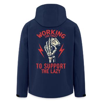Working Like Crazy To Support The Lazy - Men’s Recycled Softshell Jacket by Stanley/Stella - navy - Back - AI Model Male 185 light (185cm)