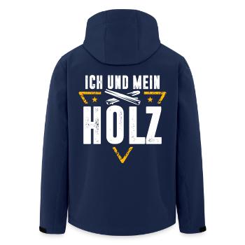 ICH UND MEIN HOLZ / KETTENSÄGE / FÖRSTER / WALD - Recycelte Männer Softshell-Jacke von Stanley/Stella - Navy - Hinten - AI Model Male 185 light (185cm)