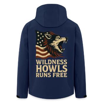 Wild Howl, Kostenloser Kurs - Amerikanisch - Recycelte Männer Softshell-Jacke von Stanley/Stella - Navy - Hinten - AI Model Male 185 light (185cm)