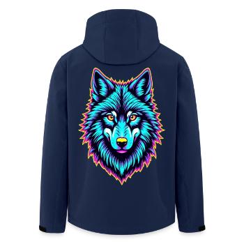 Neon Wolf Head – Psychedelic Glow Animal Design - Men’s Recycled Softshell Jacket by Stanley/Stella - navy - Back - AI Model Male 185 light (185cm)