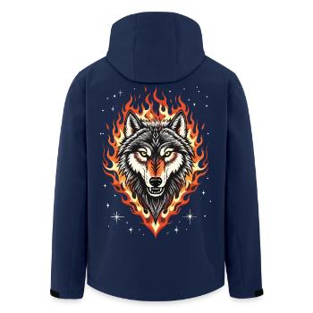 Wolf and Flames - Men’s Recycled Softshell Jacket by Stanley/Stella - navy - Back - AI Model Male 185 light (185cm)