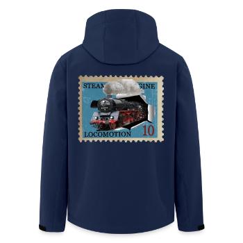 Steam locomotive stamp - Men’s Recycled Softshell Jacket by Stanley/Stella - navy - Back - AI Model Male 185 light (185cm)