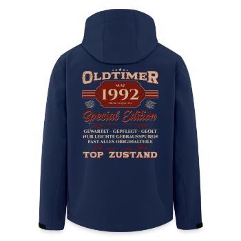 33rd Birthday Gift Husband Vintage Car May 1992 - Men’s Recycled Softshell Jacket by Stanley/Stella - navy - Back - AI Model Male 185 light (185cm)