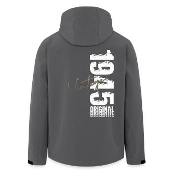 80. Geburtstag Legende Jahrgang 1945 - Recycelte Männer Softshell-Jacke von Stanley/Stella - Anthrazit - Hinten - AI Model Male 185 light (185cm)