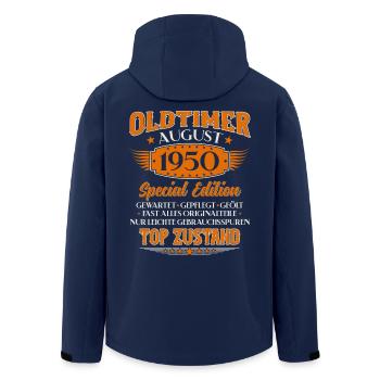 75th Birthday Oldtimer August Vintage 1950 - Men’s Recycled Softshell Jacket by Stanley/Stella - navy - Back - AI Model Male 185 light (185cm)