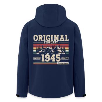 80th Birthday Gift Husband Original February 1945 - Men’s Recycled Softshell Jacket by Stanley/Stella - navy - Back - AI Model Male 185 light (185cm)