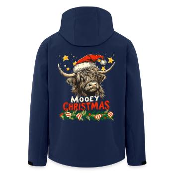 Christmas Scottish Highlands Cattle Moo Funny - Men’s Recycled Softshell Jacket by Stanley/Stella - navy - Back - AI Model Male 185 light (185cm)