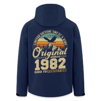 Original 1982 Vintage Vintage Birthday Gift - Men’s Recycled Softshell Jacket by Stanley/Stella - navy - Back - AI Model Male 185 light (185cm)