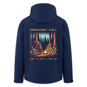 Inventory Full - Shelter Crafting - Bushcraft Saying - Men’s Recycled Softshell Jacket by Stanley/Stella - navy - Back - AI Model Male 185 light (185cm)