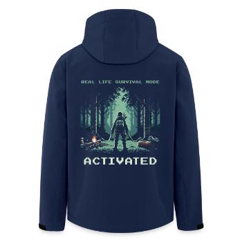 Real Life Survival Mode Activated Saying - Men’s Recycled Softshell Jacket by Stanley/Stella - navy - Back - AI Model Male 185 light (185cm)
