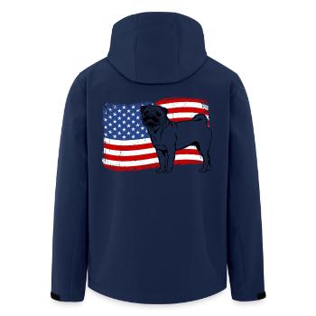 Pug America Flag Dog Dogs Wilsigns - Men’s Recycled Softshell Jacket by Stanley/Stella - navy - Back - AI Model Male 185 light (185cm)