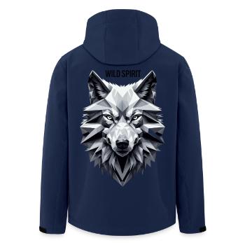 Geometric wolf with "Wild Spirit" motif - Men’s Recycled Softshell Jacket by Stanley/Stella - navy - Back - AI Model Male 185 light (185cm)