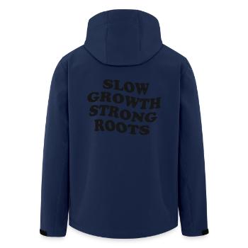 Slow Growth, Strong Roots –Friendly Reminder Black - Men’s Recycled Softshell Jacket by Stanley/Stella - navy - Back - AI Model Male 185 light (185cm)