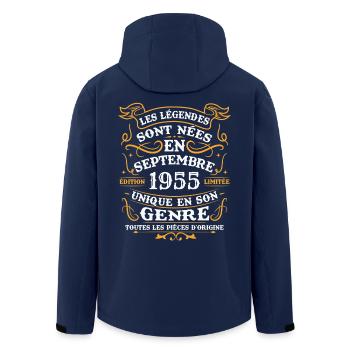 Vintage September 1955 Retro Anniversary Gift - Men’s Recycled Softshell Jacket by Stanley/Stella - navy - Back - AI Model Male 185 light (185cm)