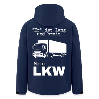 Er ist lang und breit, mein LKW - LKW Motiv - Recycelte Männer Softshell-Jacke von Stanley/Stella - Navy - Hinten - AI Model Male 185 light (185cm)