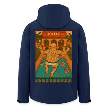 balkon urlauber springt am Pool - Recycelte Männer Softshell-Jacke von Stanley/Stella - Navy - Hinten - AI Model Male 185 light (185cm)