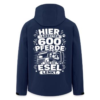 600 Pferde und ein Esel lenkt - Recycelte Männer Softshell-Jacke von Stanley/Stella - Navy - Hinten - AI Model Male 185 light (185cm)