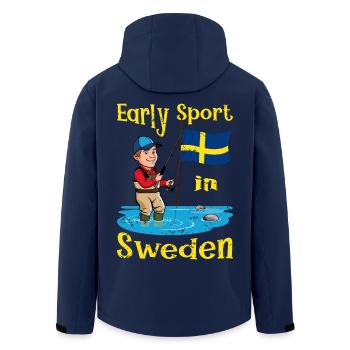 Early morning exercise in Sweden - Men’s Recycled Softshell Jacket by Stanley/Stella - navy - Back - AI Model Male 185 light (185cm)