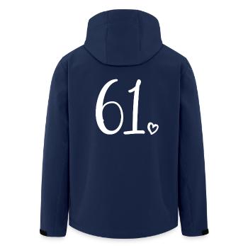 Cute Number 61, 61 Years Old, 61st Birthday Gift - Men’s Recycled Softshell Jacket by Stanley/Stella - navy - Back - AI Model Male 185 light (185cm)