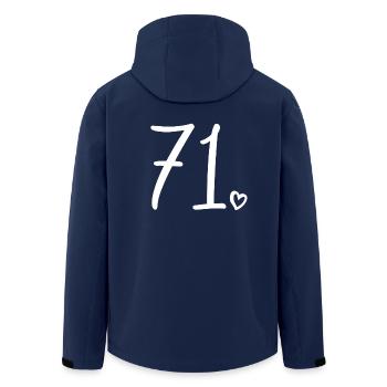 Cute Number 71, 71 Years Old, 71st Birthday Gift - Men’s Recycled Softshell Jacket by Stanley/Stella - navy - Back - AI Model Male 185 light (185cm)