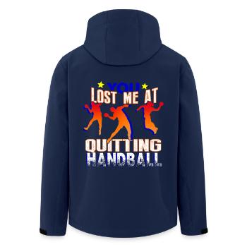 You Lost Me At Quitting Handball - Men’s Recycled Softshell Jacket by Stanley/Stella - navy - Back - AI Model Male 185 light (185cm)