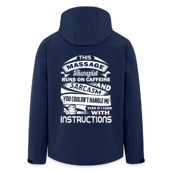 Massage Therapist Runs On Caffeine And Sarcasm - Men’s Recycled Softshell Jacket by Stanley/Stella - navy - Back - AI Model Male 185 light (185cm)
