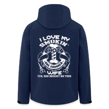 Dog Groomer I Love My Smokin Hot Dog Groomer Wife - Men’s Recycled Softshell Jacket by Stanley/Stella - navy - Back - AI Model Male 185 light (185cm)