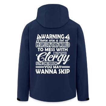 Clergy Warning Clergy - Men’s Recycled Softshell Jacket by Stanley/Stella - navy - Back - AI Model Male 185 light (185cm)