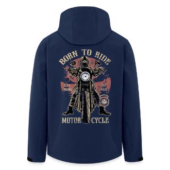 BORN TO RIDE - Motorcycle Chopper Caferacer Gift - Men’s Recycled Softshell Jacket by Stanley/Stella - navy - Back - AI Model Male 185 light (185cm)
