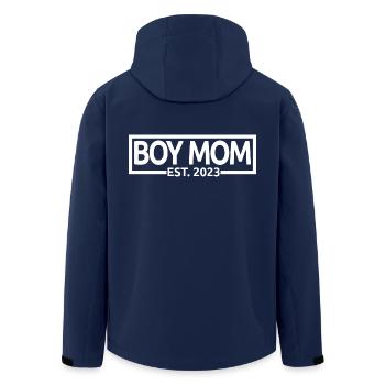 Boy Mom Est. 2023 Baby Shower Pregnancy Reveal - Men’s Recycled Softshell Jacket by Stanley/Stella - navy - Back - AI Model Male 185 light (185cm)