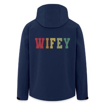 Retro Wifey Matching Couple Wedding Party Marriage - Men’s Recycled Softshell Jacket by Stanley/Stella - navy - Back - AI Model Male 185 light (185cm)