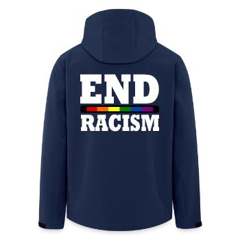 End Racism - Men’s Recycled Softshell Jacket by Stanley/Stella - navy - Back - AI Model Male 185 light (185cm)