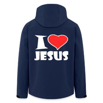I love Jesus - Men’s Recycled Softshell Jacket by Stanley/Stella - navy - Back - AI Model Male 185 light (185cm)