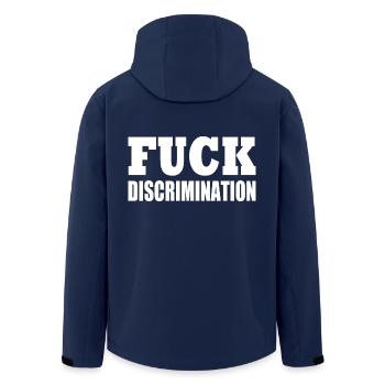 Fuck discrimination - Men’s Recycled Softshell Jacket by Stanley/Stella - navy - Back - AI Model Male 185 light (185cm)