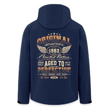 Original 1982 Vintage Born Birthday Gift - Men’s Recycled Softshell Jacket by Stanley/Stella - navy - Back - AI Model Male 185 light (185cm)