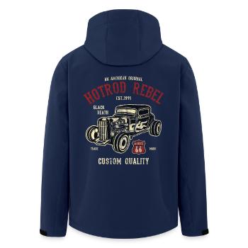AMERICAN HOTROD - Hotrod shirt design - Men’s Recycled Softshell Jacket by Stanley/Stella - navy - Back - AI Model Male 185 light (185cm)