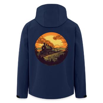 Locomotive à vapeur rétro au coucher du soleil - Veste softshell homme en polyester recyclé Stanley/Stella - marine - Dos - AI Model Male 185 light (185cm)