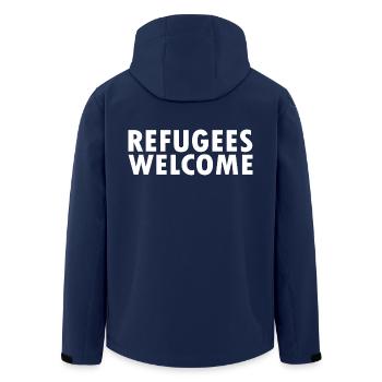 refugees welcome - Men’s Recycled Softshell Jacket by Stanley/Stella - navy - Back - AI Model Male 185 light (185cm)