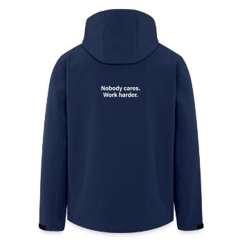 Nobody Cares Work Harder Training Motivation Sport - Men’s Recycled Softshell Jacket by Stanley/Stella - navy - Back - AI Model Male 185 light (185cm)