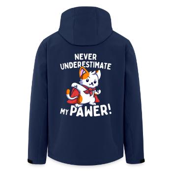 Katzen Never Underestimate My Pawer Wortspiel Cat - Recycelte Männer Softshell-Jacke von Stanley/Stella - Navy - Hinten - AI Model Male 185 light (185cm)